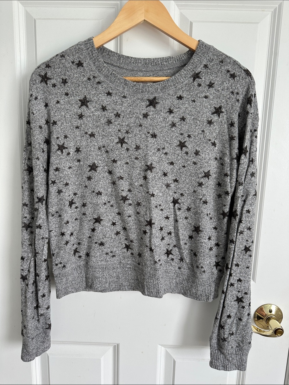 Hollister Grey Crewneck Sweater with Black Star Print